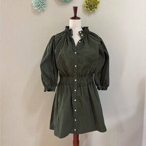 NWT Never a Wallflower Ruffled Collar Button-Front Dress in Olive Green M